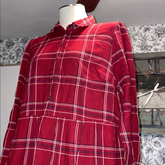 NWT Loft Plaid Swing/Shirt Dress. Size XL. Long Sleeve.  Cotton Blend.  Red. - Picture 2 of 11